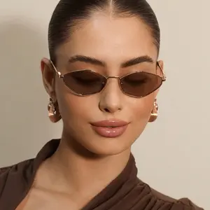 Vintage Slim Cat Eye Sunglasses  Y2K Aesthetic Narrow Frame Shades Trendy Street Style Eyewear for Women