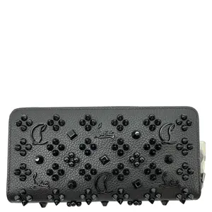 Pre-owned christian louboutin Leather Clutches & Wristlets Panettone Spiked Calf Zip Around Wallet Black