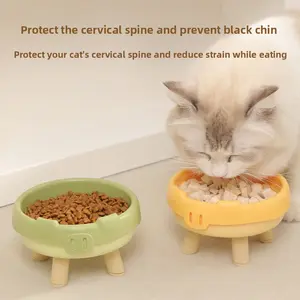 Cute Pig Snout Elevated Cat Bowl, Anti-Slip Raised Pet Feeder for Neck Protection, Ergonomic Food & Water Dish
