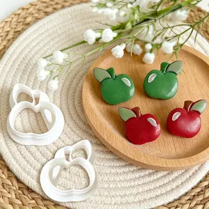 2pcs Fruit Themed Polymer Clay Cutters, Clay Molds, Diy Craft Embellishments, Green Leaf Apple Shaped Jewelry Making Kit, Spring clay mold, clay mold for mother's day, Easter Decorations, Easter Clay Mold