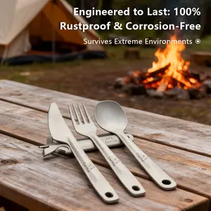 Pure Titanium Cutlery Set Lightweight Titanium Utensils Durable Silverware Eco-Friendly Including Steak Knife Fork and Spoon for Gift, Camping