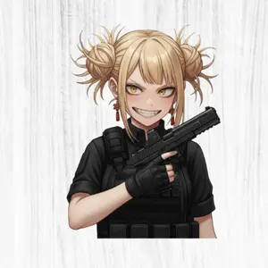 Tactical Himiko toga Sticker, Scarlet Fang Yandere Smile Gun Style Dark Waifu Vinyl Sticker For Laptop Phone