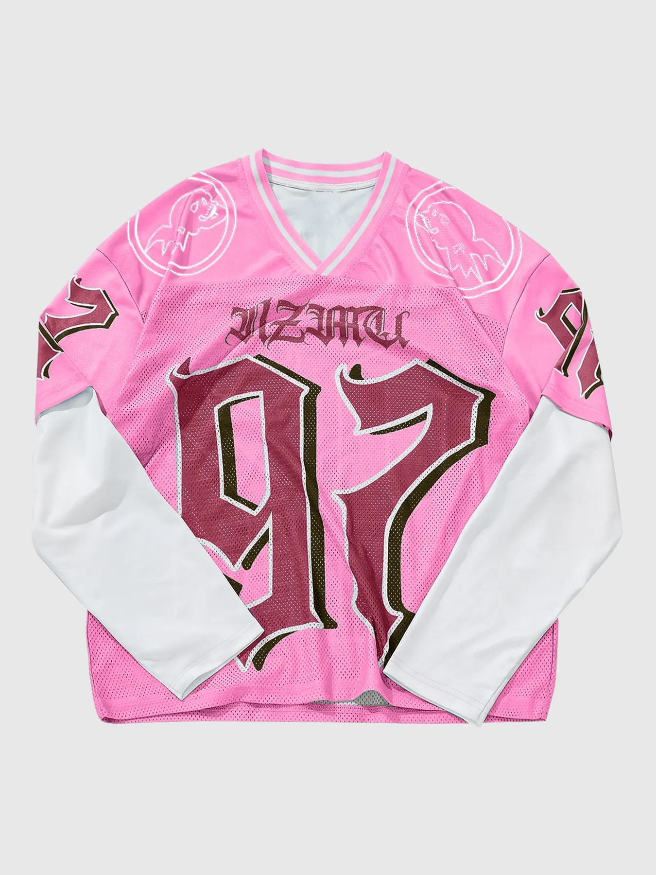 Men's Trendy Long Sleeve Fitted T-Shirt, Digital Print Graphic Fake Two-Piece Design, Breathable Mesh, Casual Streetwear, Sports College Style