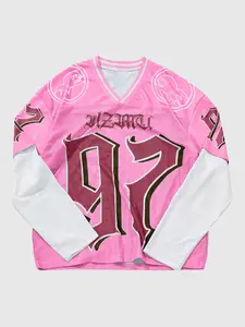 Men's Trendy Long Sleeve Fitted T-Shirt, Digital Print Graphic Fake Two-Piece Design, Breathable Mesh, Casual Streetwear, Sports College Style