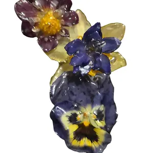 Wildflower Symphony Brooch with Pansy, Daffodil, and Orchid Embellishments