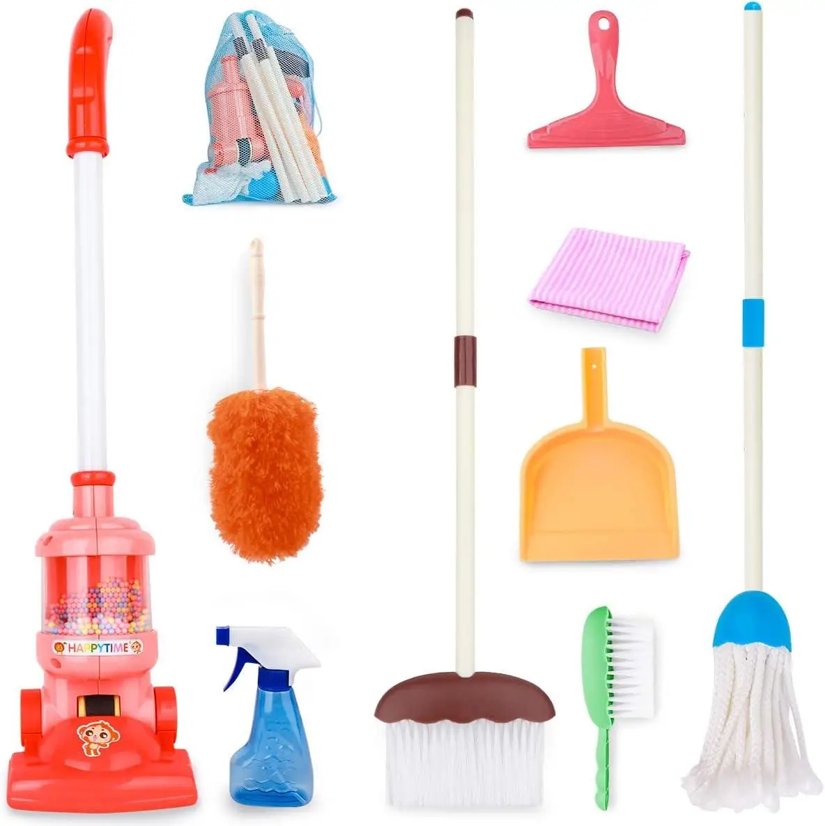 Kids Cleaning Set, 8Pcs Toddler Broom and Cleaning Set with Toy Vacuum Cleaner, Pretend Play Children House Cleaning Toys, Christmas Birthday Gift for