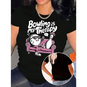 Bowling Is My Therapy Graphic Oversized Cotton T-Shirt, Funny Bowling Quote Tee, Comfort Casual Fashion Outfit, Perfect Gift for Bowling Lover Him Her Friend, Ideal Birthday Holiday Gift