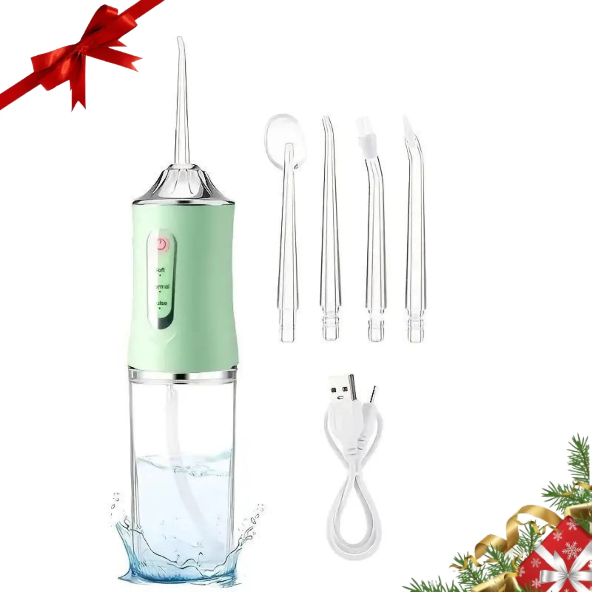Portable Rechargeable Oral Irrigator - Water Flosser, Built-in Li-ion Battery, 4 Nozzles, Wireless Design, Reusable for Adult Oral Care, Teeth Cleaner & Plaque Remover (White) Christmas Gifts for Her Birthday Cleansing Daily
