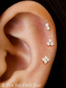 3pcs Threadless Flat Back Earring Stud Hypoallergenic Stainless Steel Earrings Push Pin Cartilage Earring Helix Tragus Nose Piercing Jewelry for Women 20Gauge Ear Studs Flatback Earrings