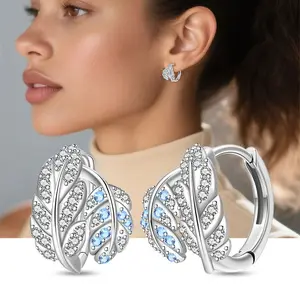 925 Sterling Silver Dainty Feather Huggie Hoop Earrings For Women Gifts