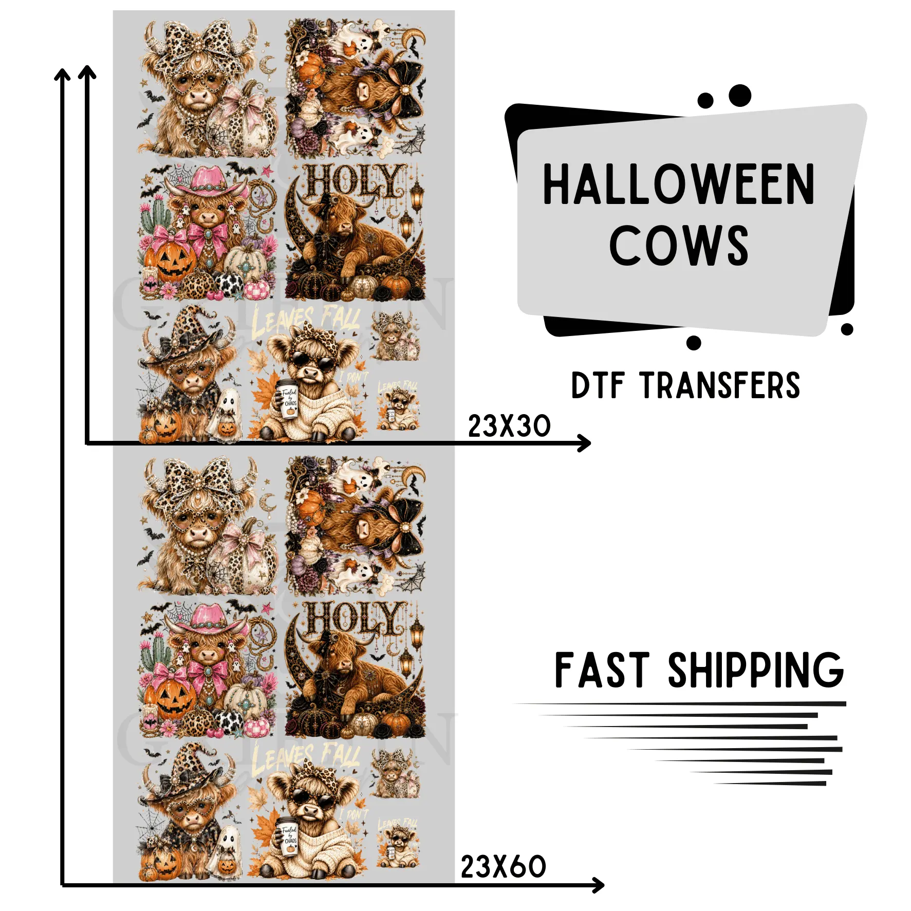 Halloween Cows | Premade DTF Transfer Gang Sheet For Graphic Tees