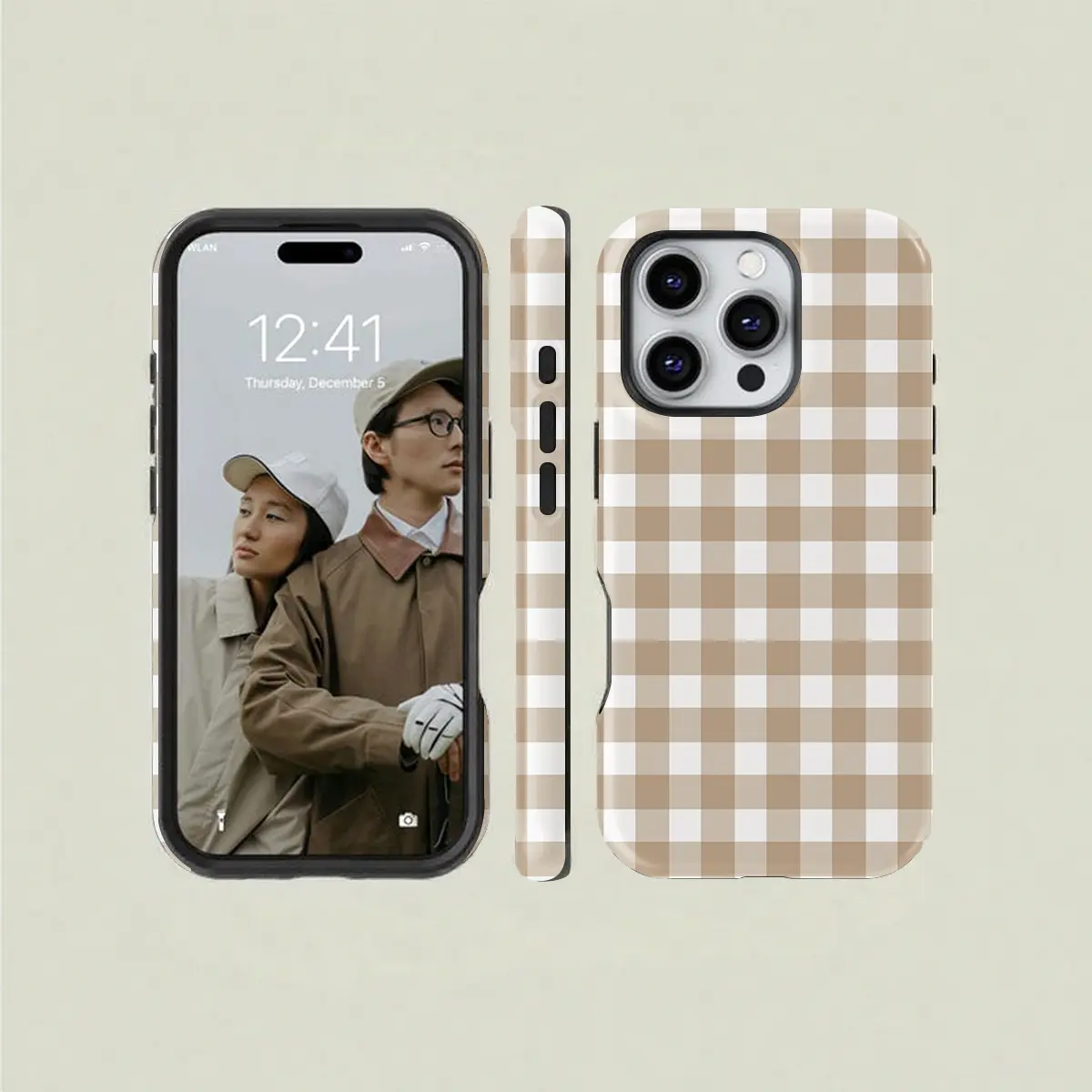 Brown Gingham Phone Case |   Cottagecore Checkered Case | Fall Autumn |   Compatible with iPhone 17, 16, 15, 14, 13, 12, 11 Pro Max Pro Plus, and Samsung Galaxy S25, S24, S23 Ultra