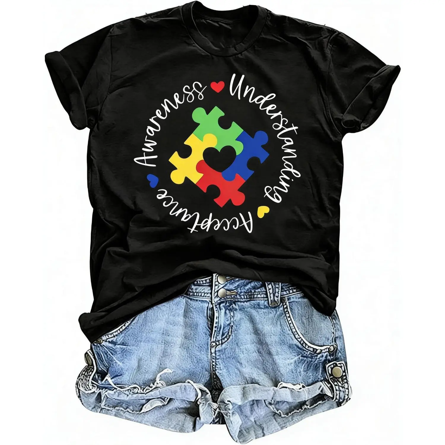 Autism Awareness Shirts for Women Support T Shirts with Puzzle Piece Heart Graphic Inspirational Tops