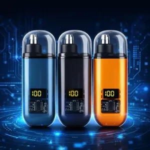 Nose Hair Trimmer Unisex Rechargeable Painless Eyebrows Facial Hair Razor LED Display Waterproof Double Blade Scissors Compact Portable IPX7 Safe Distance Trimming