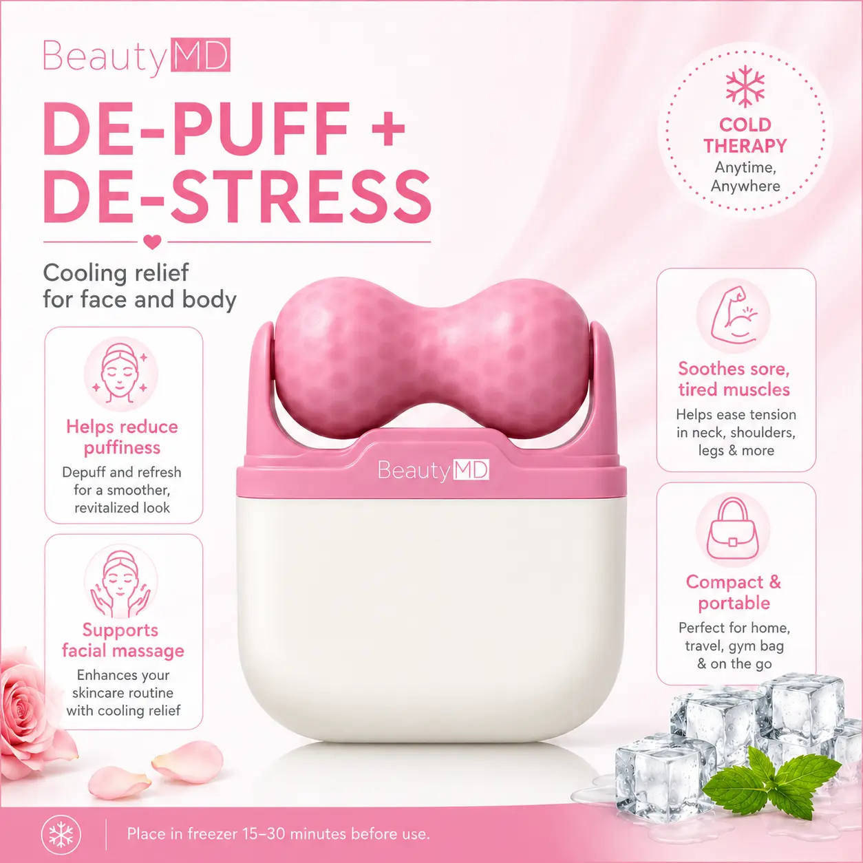 Beauty MD 2-in-1 Soothing Ice Roller for Face and Body