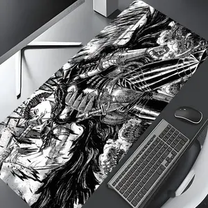 Dark Fantasy Anime Warrior Design Large Gaming Mouse Pad, Gothic Aesthetic Desktop Protection Mousepad, Washable Rubber Pad Non-slip Lock Edge Multi-size Mouse Pad Suitable for Home Office, Decorative Gift, Gaming Desk Accessory, Office Accessories