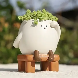 Cute Surprised Cartoon Pen Holder, 2-in-1 Resin Succulent Planter Pot, Kawaii Desk Organizer, Whimsical Home Office Decor Gift for Students