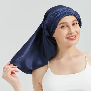 Genuine Mulberry Silk Long Sleep Cap with Elastic Band, Breathable Warm Satin Hair Bonnet, Extra Large Size for Braids Dreadlocks Hair Extensions and Long Hair