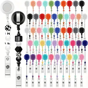 30/15pcs Beadable Badge Reel Kit | Charms Pendants, 15-Colorful Retractable ID Holder, Blank Bar Name Badge Reels, For Office, Handicrafts, And Gift Making