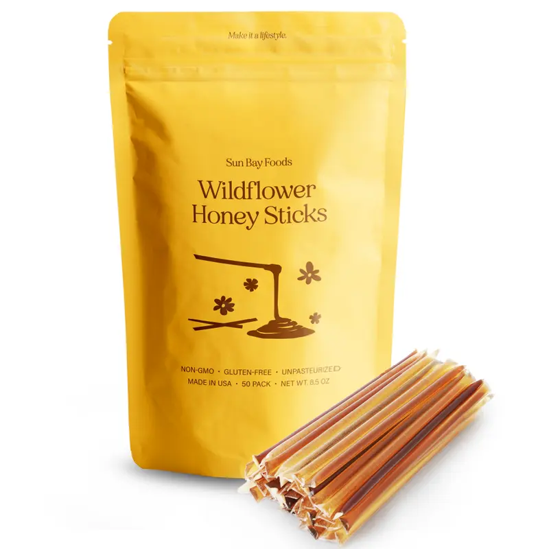 Sun Bay Foods 50-Pack Floral Wildflower Flavored Honey Sticks Assortment - Natural Sweetness -  Floral Pack with Popular Flavors - 5 Flavors