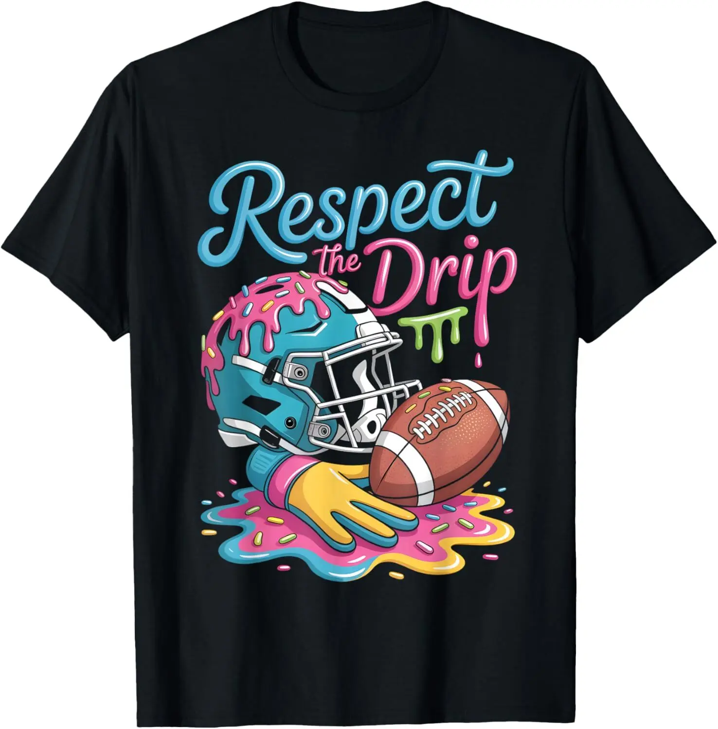 Football Drip Boys Football Ice Cream Sprinkle Respect Drip T-Shirt Cotton Fabric