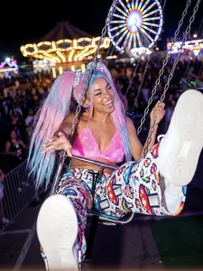 Women's Wide Leg Mushroom Festival Joggers - Womenswear Bottom, Psychedelic Pixel Print Rave Pants, EDM Outfit Lounge Pants for EDC & Camping (XS-6XL)