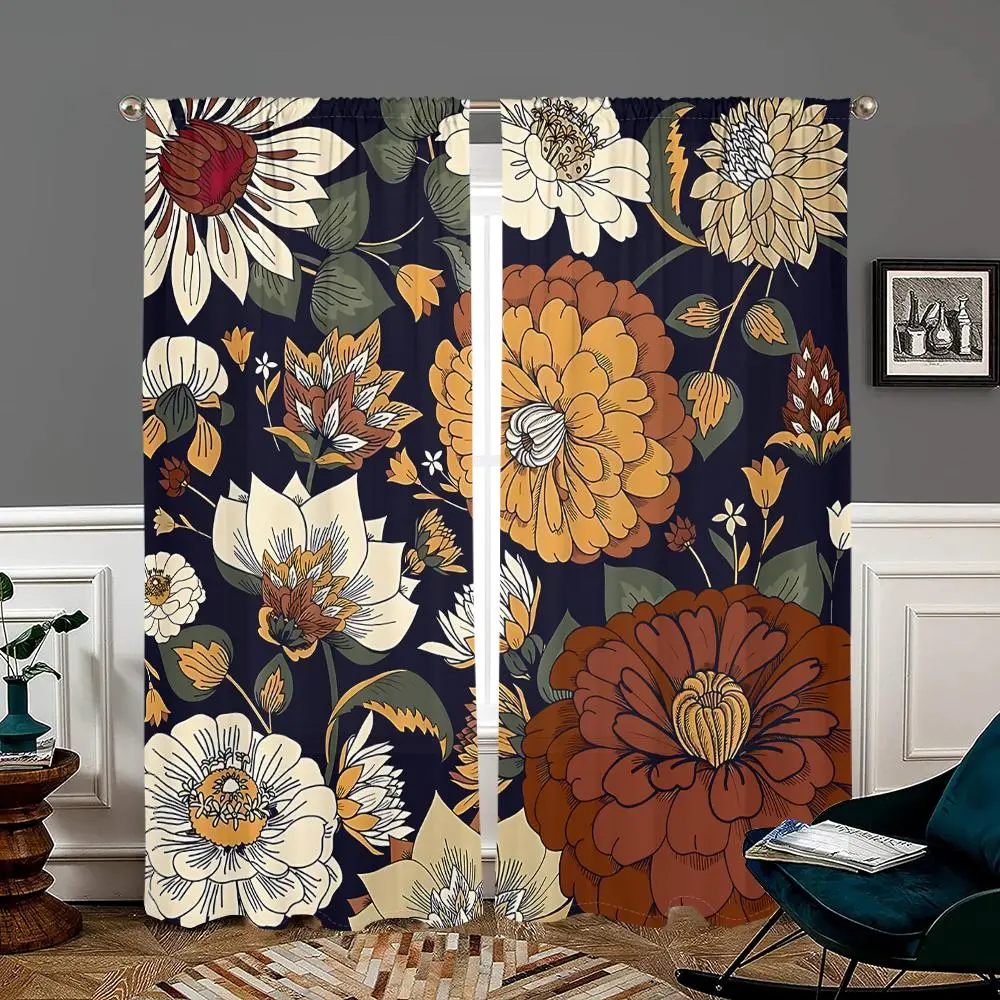 Floral Print Door Curtain, 2 Counts Boho Style Door Curtain, Window Blocking Curtain for Home Living Room Bedroom Decor, Home Decoration Curtain, Curtain for Doorway, Home Decorative Curtain
