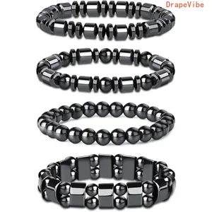 4 Pcs Hematite And Tiger Eye Magnetic Bracelets, Unisex Beaded Bangles For Daily Wear
