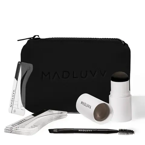 MADLUVV Soft Brown Brow Stamp Kit - Waterproof Eyebrow Makeup Tool & 9 Stencils for Soft Brown, Light Brunette, or Dark Blonde Hair