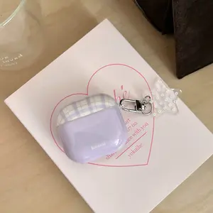 [LEO] Korean plaid spell purple is suitable for Apple AirPodsPro 3rd generation protective case airpodspro 2nd generation earphone case airpods4 generation 2nd generation wireless bluetooth 2nd generation