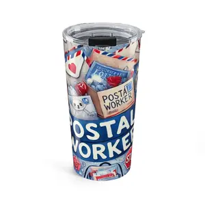 Postal Worker 20oz Tumbler — Mail Carrier Travel Mug with USPS Stamp & Envelope Design