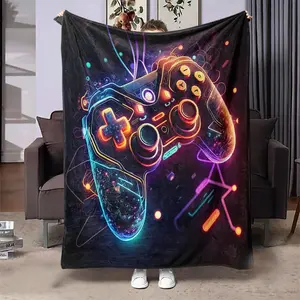 Game Controller Pattern Soft Blanket, 1 Count Cool Bedroom Bedding Blankets, Air-Conditioned Room Warm Nap Blanket For Home Office Travel Camping