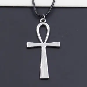 Fashion Anka Cross Egyptian Ankh Life Symbol Tibetan Pendant Necklace Choker Charm Black Leather Cord Factory Price Gift