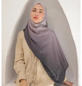 Gradient Satin Blend Patterned Shawl Hijab - Lilac