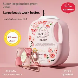 Rose Flower Five-In-One Laundry Pearls, Scented Beads Bucket Pack, 1340g/168pcs, Plant-Based Fragrance, Strong Stain Removal, Floral Laundry Detergent, Home Use