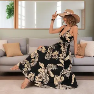 Women's Floral Backless Split Thigh Wrap? Vintage Dress, Summer Clothes, Back To School Outfits,? Lady Casual Boho Sleeveless Spaghetti Strap Long Sundress, Casual Summer Outfits 2024, Moo Moo Dresses