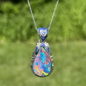 Lychee Gems Jewelry-B6  Lightning Ridge Opal Sterling Silver Pendant