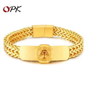 Men's OPK European And American Personality Trend Retro Fashion Stainless Steel dubai Gold-plated Cuban men Jewelry Set Tree Of Life Bracelets