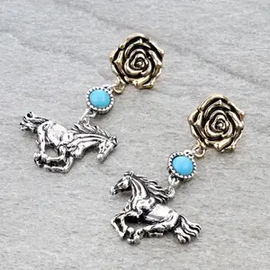Western Charm stud Earrings with Horse and Rose Design Available in 4 Styles for Stylish Outfits