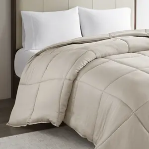 Cotton Comforter, 300 Thread Count Cotton Comforter, Box Quilting, Soft, Breathable, Lightweight All Seasons Down Alternative Bedding with Corner Loops, Winfield