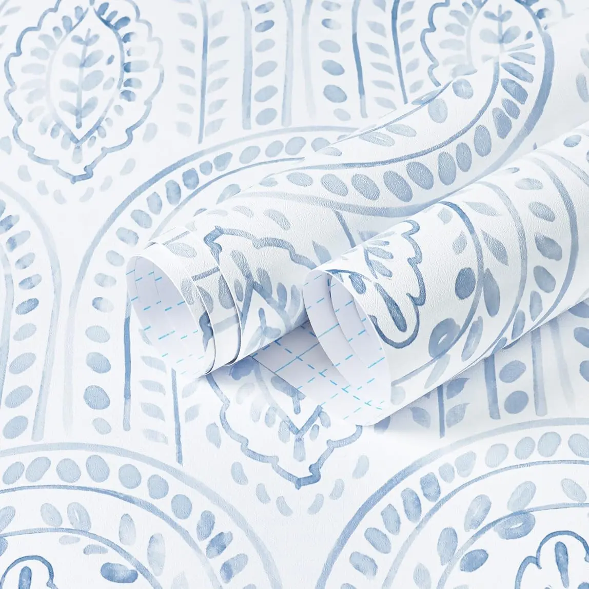 Blue Peel and Stick Wallpaper Boho Wall Paper Peel and Stick Modern Contact Paper Self Adhesive Wallpaper for Bedroom and Bathroom Removable Cabinet Shelf Liner Vinyl 17.3”X118.1”