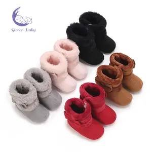 Baby Girl Boots Cute Bowknot Crib Shoes Winter Warm Infant First Walker Shoes with Non-Skid Soles