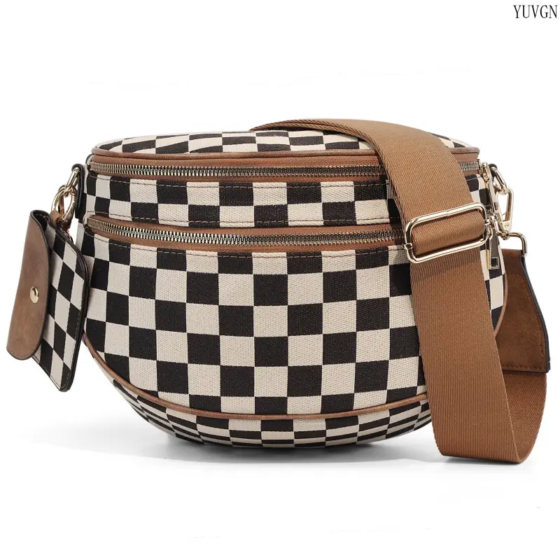 2026 Trendy Checkered Sling Crossbody Bag for Women, Retro Black and White Plaid Waist Fanny Pack, Casual Canvas Shoulder Bag with Adjustable Strap, Multi-pocket Chest Bag for Daily Travel Work School Dating Weekend Outing summerwins,summerwins