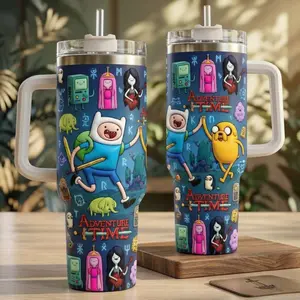 Cartoon Adventure Duo Tumbler 20oz/40oz, Funny Boy & Yellow Dog Insulated Cup with Handle & Straw, Cute Fantasy Fan Art Travel Mug