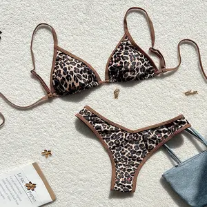 Women's Leopard & Fruits Print Bikini Set, Leopard Print Bikinis, Casual Fashion Chic Swimwear Set for Beach Holiday Vacation, Ladies Swimsuit for All Seasons