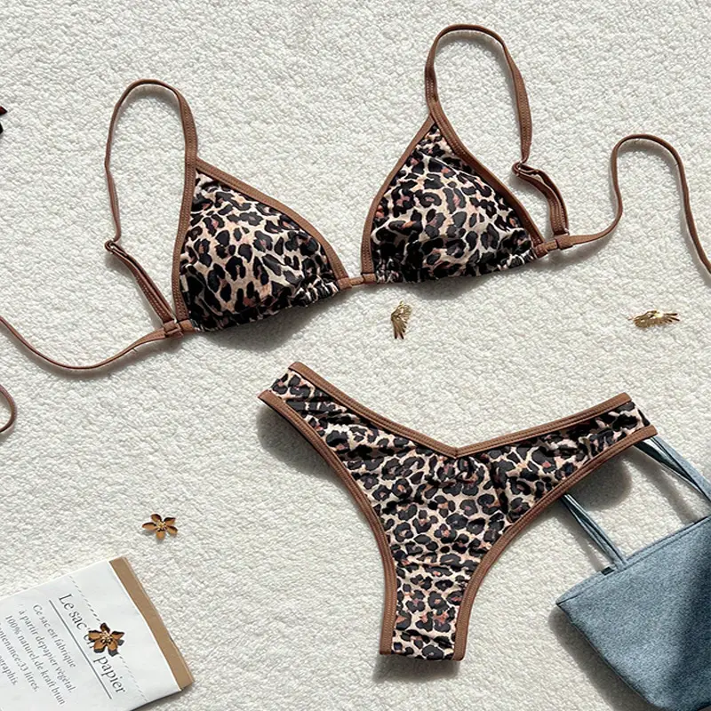 Women's Leopard + Fruit Mix 2-Piece Mix Match Bikini Set, Playful Print Standout Swim Set, Casual Fashion Chic Swimwear for Beach Holiday Vacation, Two Piece Set, Playful Print Mix