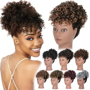 Afro Puff Drawstring Ponytail with Bangs Clip In Ponytail Extension Short Kinky Curly Hair Extensions Updo Hairpieces for Women