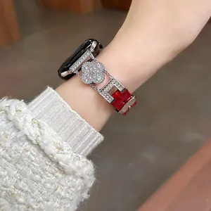 Apple Watch Band Four Leaf Clover Sparkle Adjustable Leather Strap, Casual Fashion, Fits Apple Smartwatch Series Ultra Se S1-S11, 42-49mm