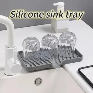 Silicone Faucet Mat Kitchen Sink Tray Soap Dispenser Sponge Drain Pad Sink SplashDrying Mat Countertop Storage Tray SoapTray