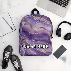 Custom Name Marble Backpack, Personalized Elegant Rucksack, Customized Minimalist School Bag, Abstract Gift, Marble Present